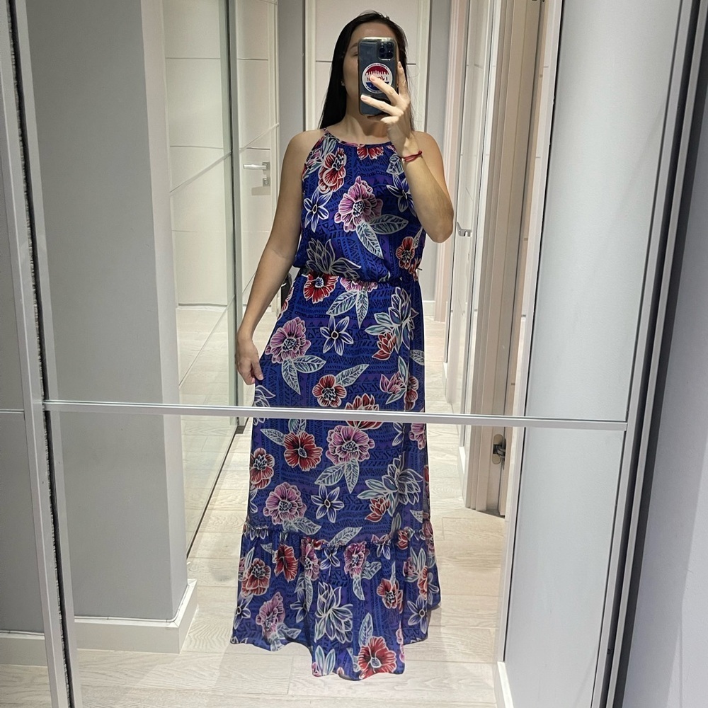 Pepe Jeans Blue and Pink Floral Maxi Dress